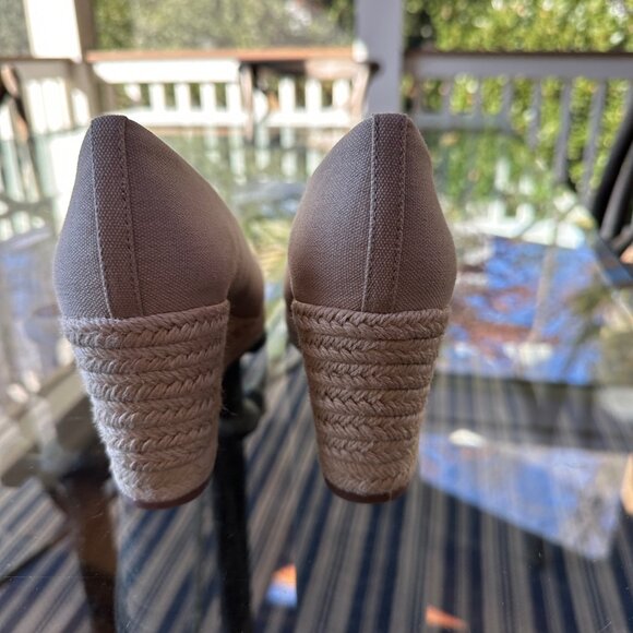 NWOT Crew Wedge Womens 7 Tan Cream Espadrilles Jute Platforms Canvas Sandals - Picture 2 of 11